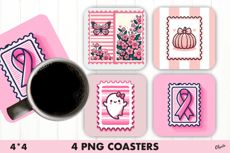 Pink Postage Stamp Coaster Sublimation