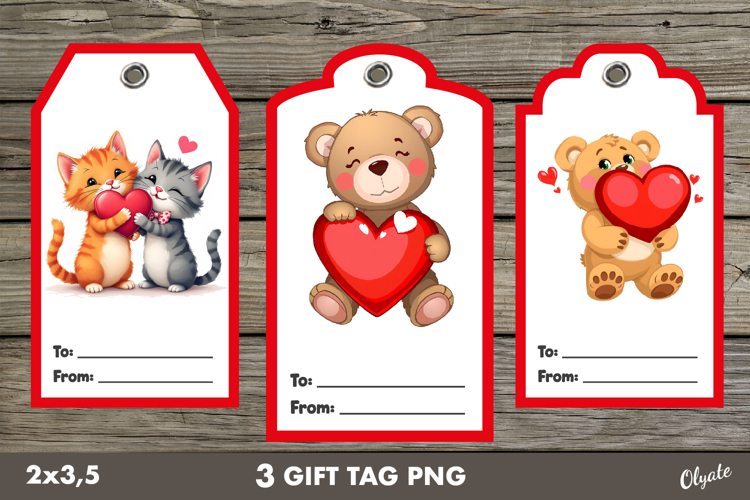 Valentine Gift Tag PNG. Cute Animal Labels PNG