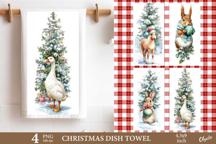 Christmas Animal Dish Towel Sublimation PNG