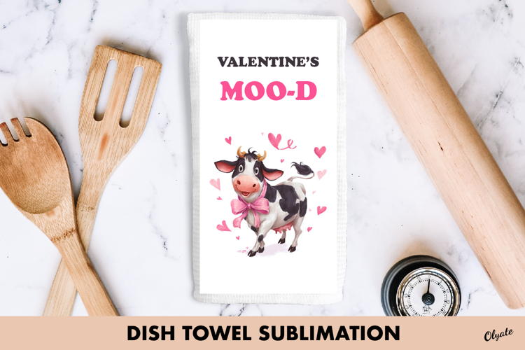 Funny Cow Dish Towel PNG, Valentine Cow Sublimation