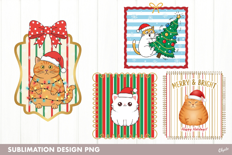Christmas Postage Stamp, Funny Cat Christmas Sublimation PNG