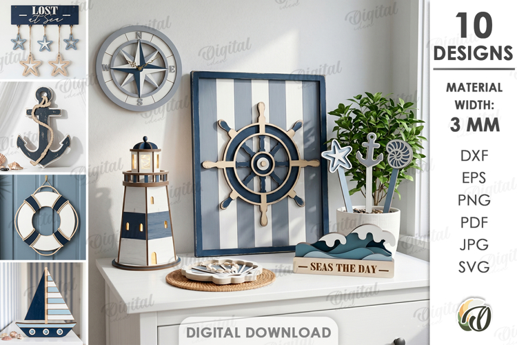 Sea Decors Bundle Laser Cut. Home Decor SVG