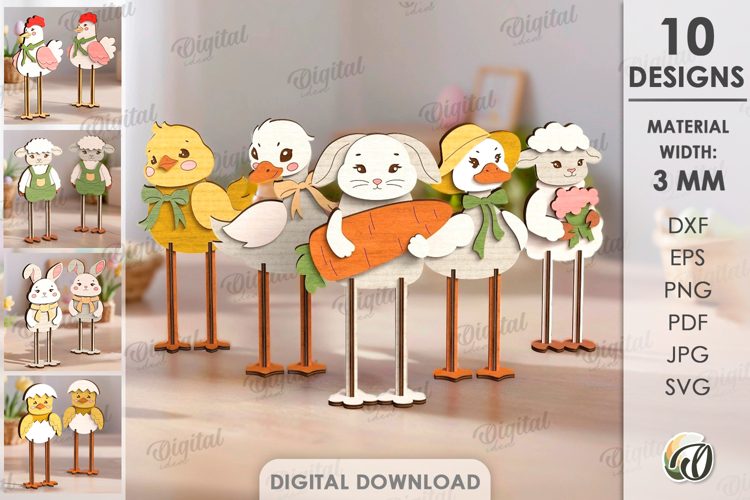 3D Easter Characters Bundle Laser Cut. Stand Decor SVG