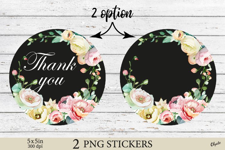 Thank You Stickers PNG. Beautiful Flower Stickers, Watercolo