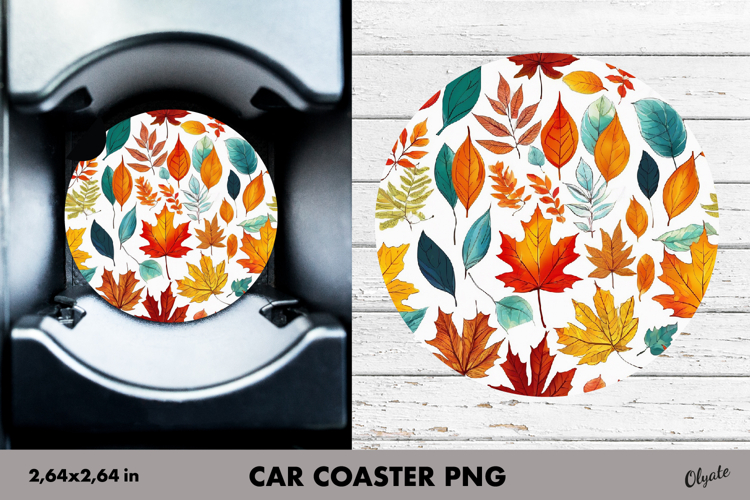 Fall Car Coaster PNG. Autumn Leaves Car Coaster PNG