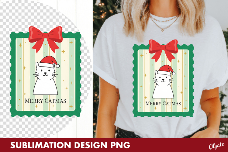 Christmas Cat, Tshirt Postage Stamp PNG