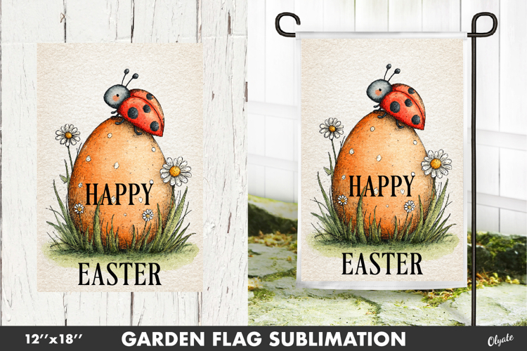 Easter Garden Flag Sublimation. Lady Bug Garden Flag PNG