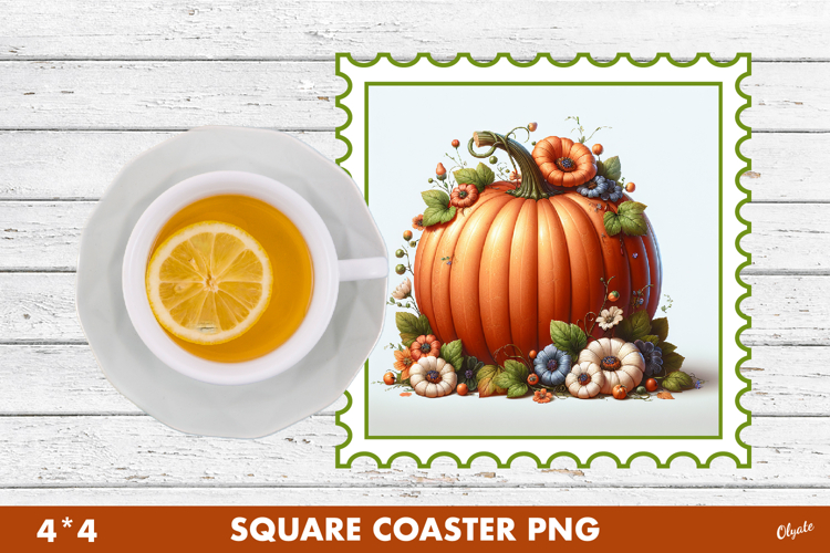 Pumpkin Coaster PNG. Halloween Square Coaster PNG