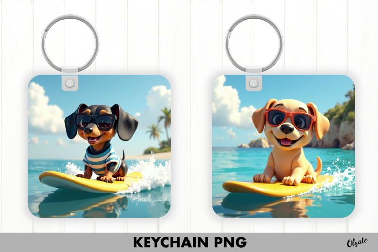 Summer Animal Keychain. Surf Board Keychain PNG