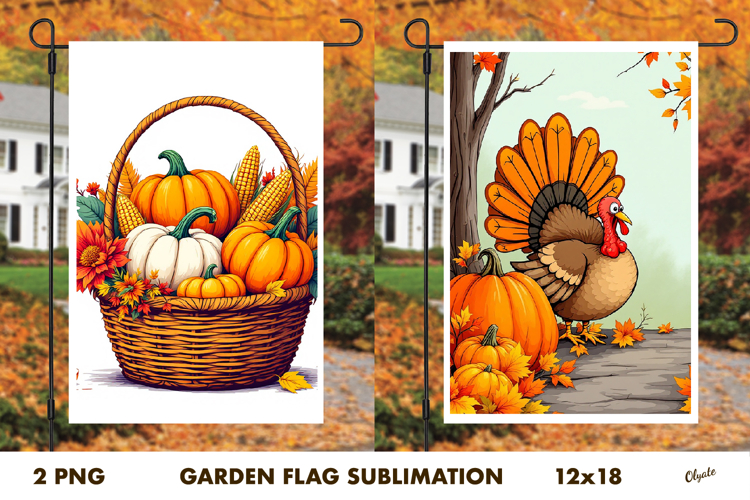 Thanksgiving Day Garden Flag PNG. Farmhouse Garden Flag