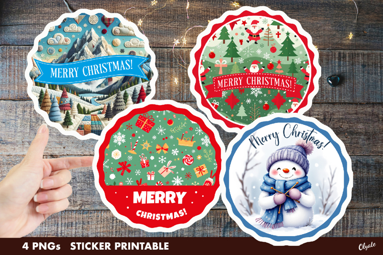 Christmas Stickers PNG. Christmas Round Sticker