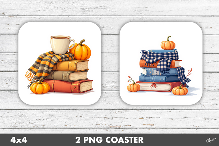 Book Coaster PNG, Cozy Fall Sublimation PNG