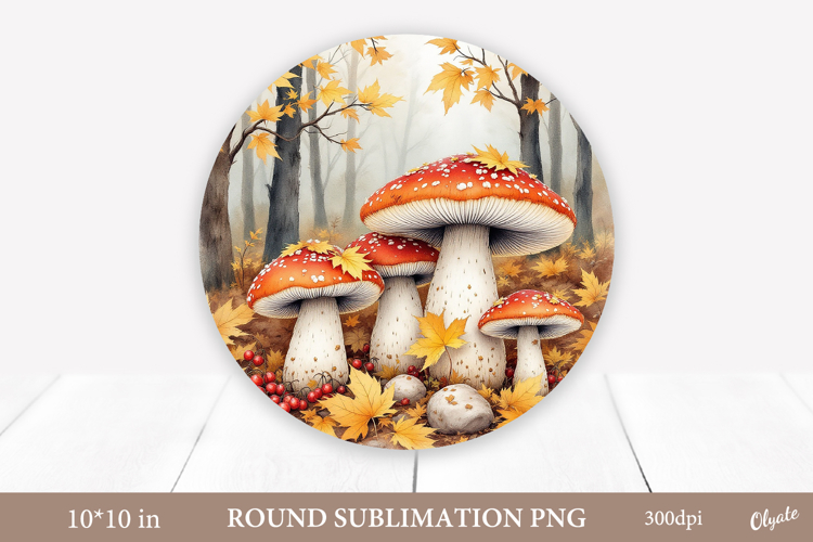 Mushrooms Sublimation, Autumn Forest Round Sign PNG