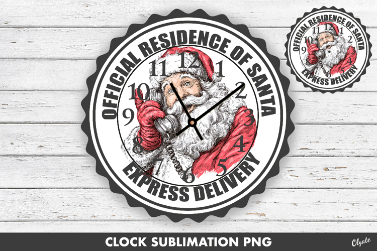Christmas Clock Face Sublimation PNG. Santa Clock Design