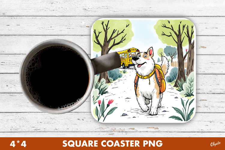Back to School Coaster PNG. Cheerful Dog Sublimation