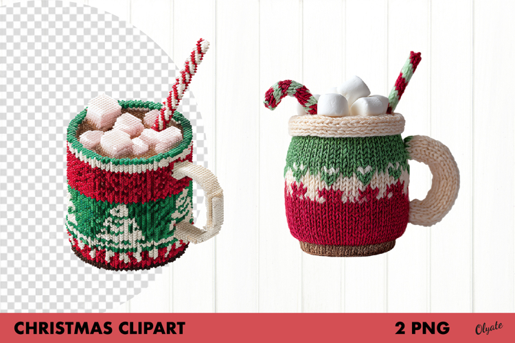 Crochet Christmas Coffee Clipart, Cup of Coffee PNG