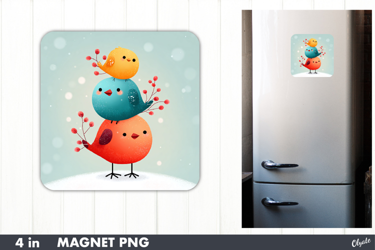 Christmas Cute Bird Magnet, Winter Fridge Magnet PNG