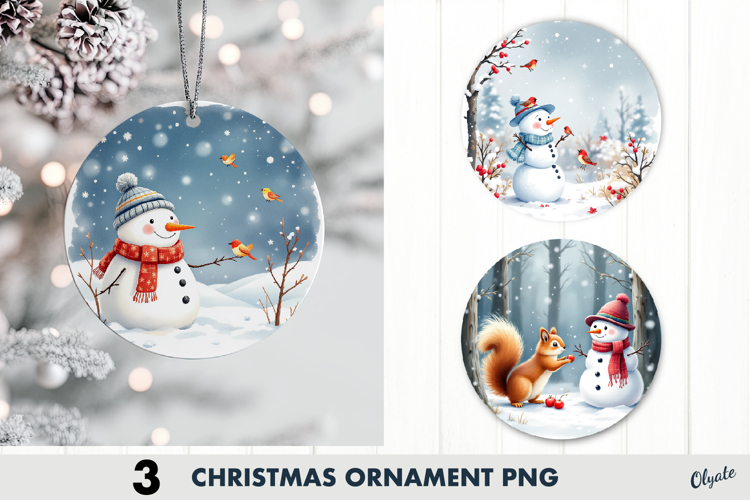 Snowman Ornament Sublimation PNG, Christmas Ornament 
