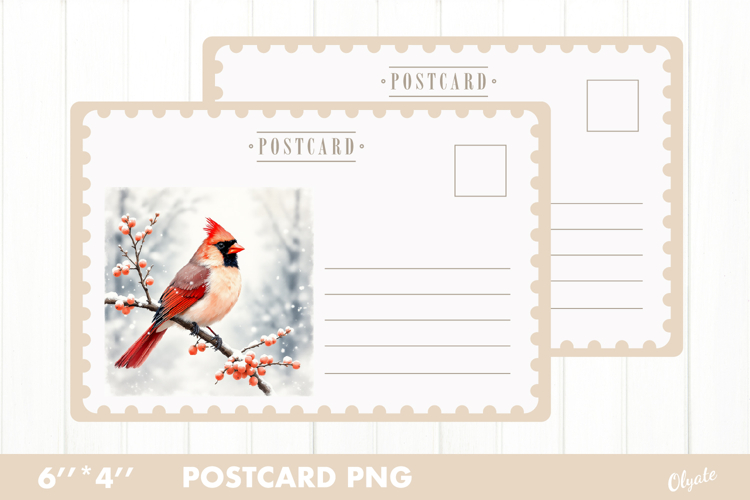 Christmas Card PNG. Cardinal Postcard PNG