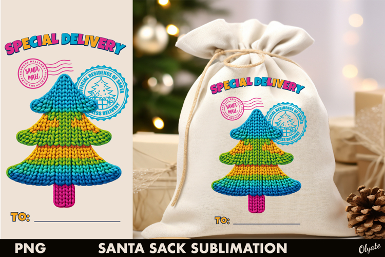Santa Sack Sublimation PNG, Knitting Chrismas Tree PNG