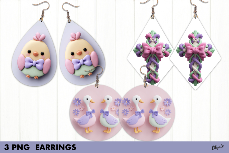 Easter Earrings Sublimation PNG, Spring Earrings PNG