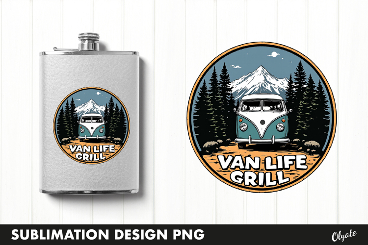 BBQ Retro Round Sublimation PNG, Flask BBQ Grill PNG
