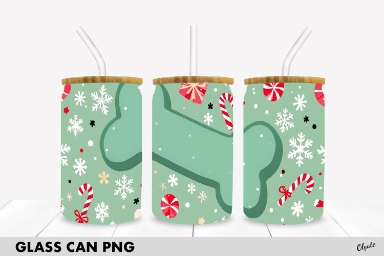 Christmas Dog 16 OZ Glass Can Wrap PNG. Winter Sublimation