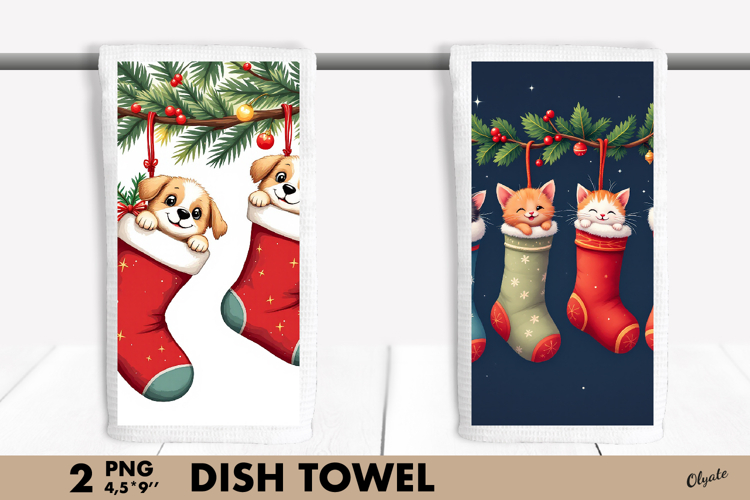 Cute Animal Christmas, Christmas Dish Towel Sublimation PNG