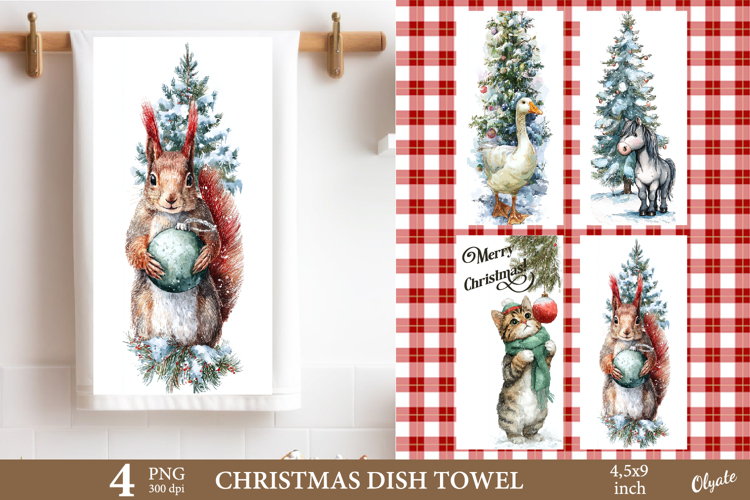 Christmas Animal Dish Towel Sublimation PNG