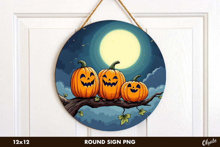 Cute Pumpkin Halloween Round Sign Sublimation PNG