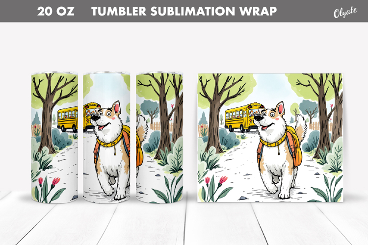 Back to School Tumbler Wrap. Cheerful Dog PNG