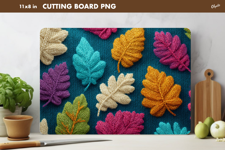 Fall Leaves Sublimation. Crochet Leaves Cutting Board PNG
