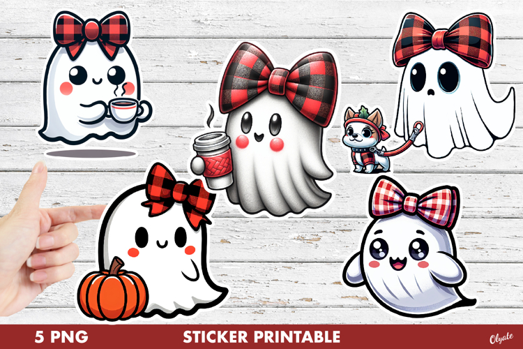 Cute Ghost Stickers PNG. Funny Halloween Stickers PNG