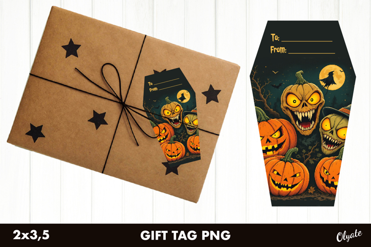 Halloween Gift Tag Sublimation. Coffin, Pumpkin Gift Tag PNG