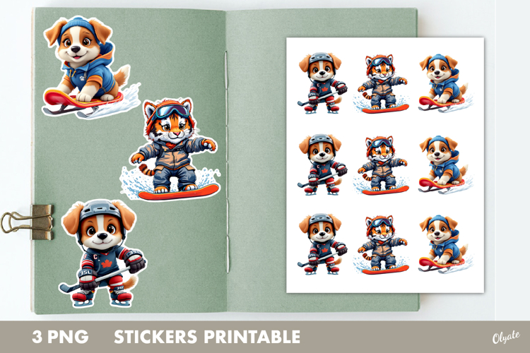 Sport Animal Stickers PNG, Winter Sport Stickers PNG