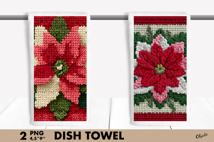 Crochet Poinsettia, Christmas Dish Towel Sublimation