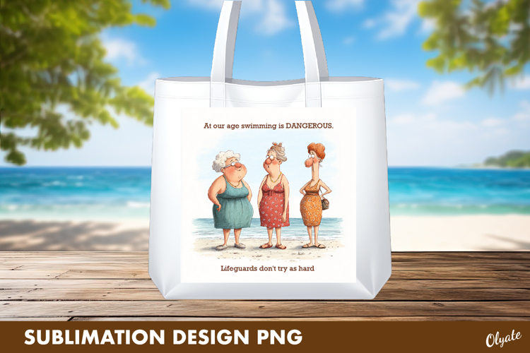 Funny Old Ladies on the Beach, Beach Sublimation Design PNG