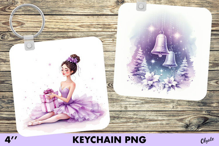 Watercolor Christmas Keychain PNG. Purple Christmas Keychain
