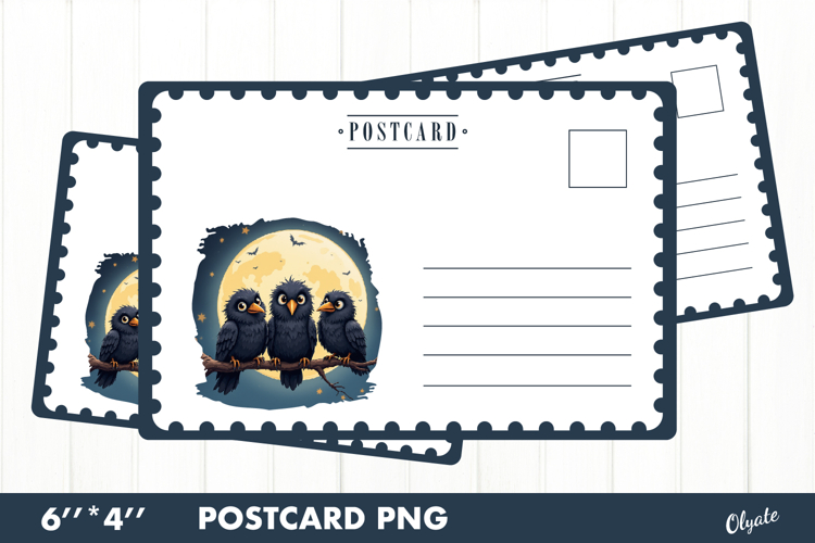 Halloween Card PNG. Crow Postcard PNG