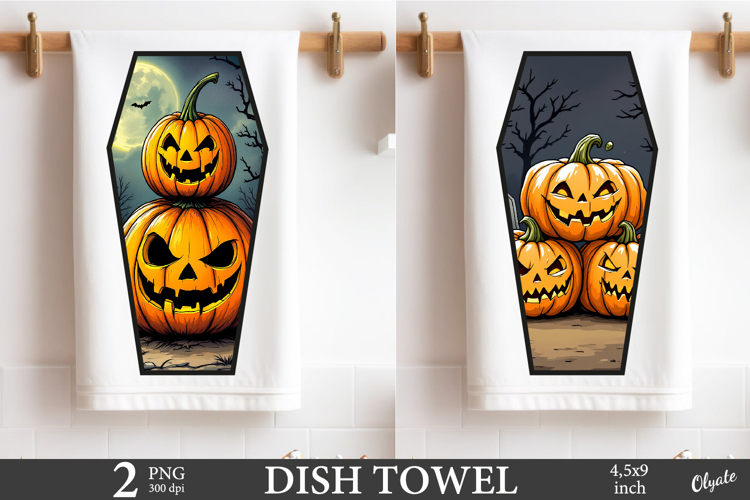 Monster Pumpkin Dish Towel Coffin Sublimation PNG