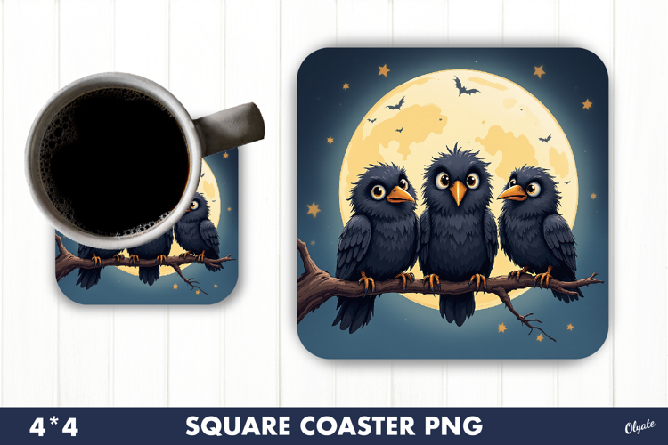 Crows with Moon Coaster. Halloween Coaster Sublimation