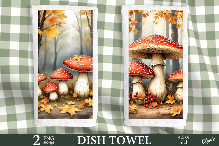 Mushroom Dish Towel Sublimation. Fall Dish Towel Sublimation