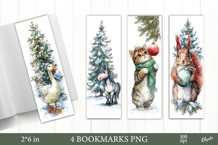 Christmas Animal Bookmarks, 4 PNG Bookmarks PNG