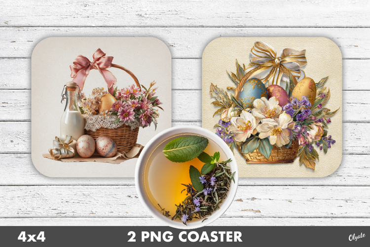 Festive Easter Basket Coaster Sublimation PNG