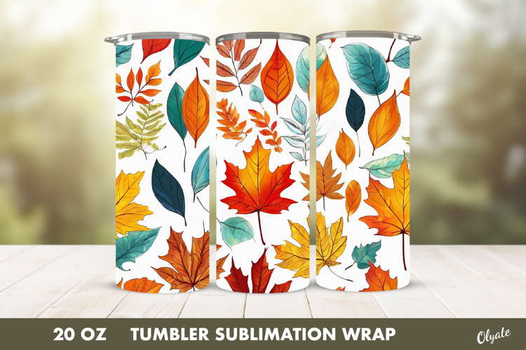 Fall Tumbler Sublimation. Autumn Leaves Tumbler PNG