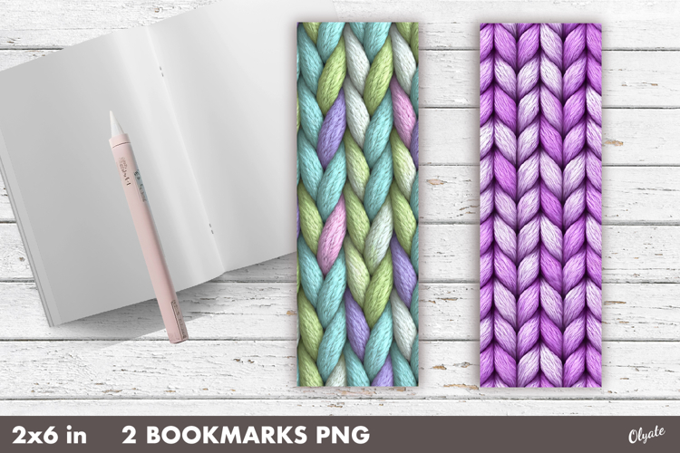 Faux Yarn Bookmark PNG. Knitting Bookmark Sublimation