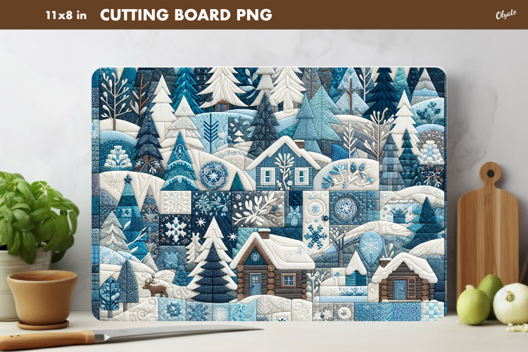 Winter Cutting Board PNG. Rustic Christmas Patchwork PNG
