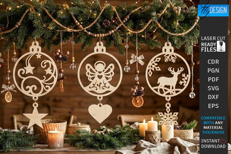 Wooden Christmas Ornament Laser Cut | Hanging Ornament Laser example image 1