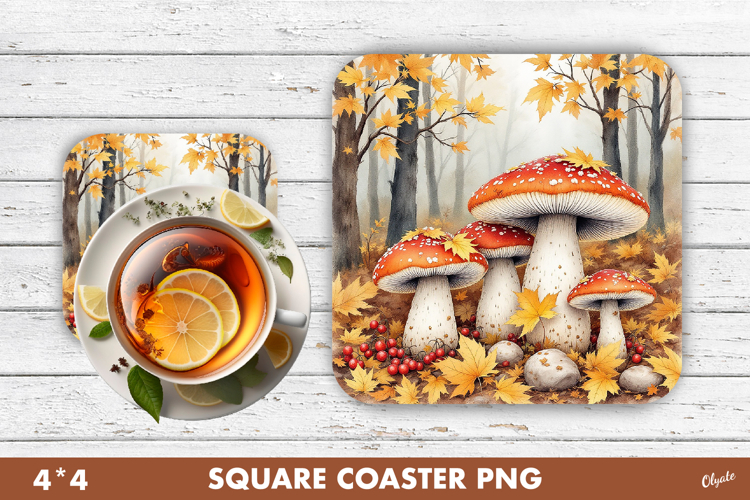 Fall Coaster Sublimation. Mushroom Coaster PNG