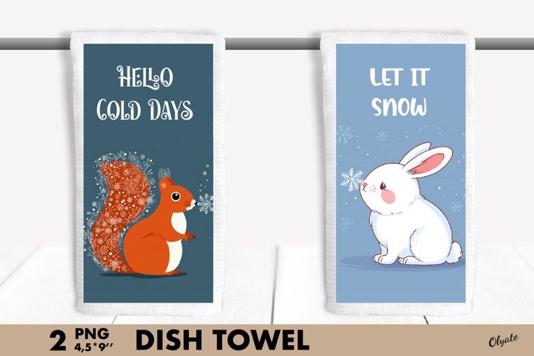 Winter Animal Dish Towel Sublimation PNG